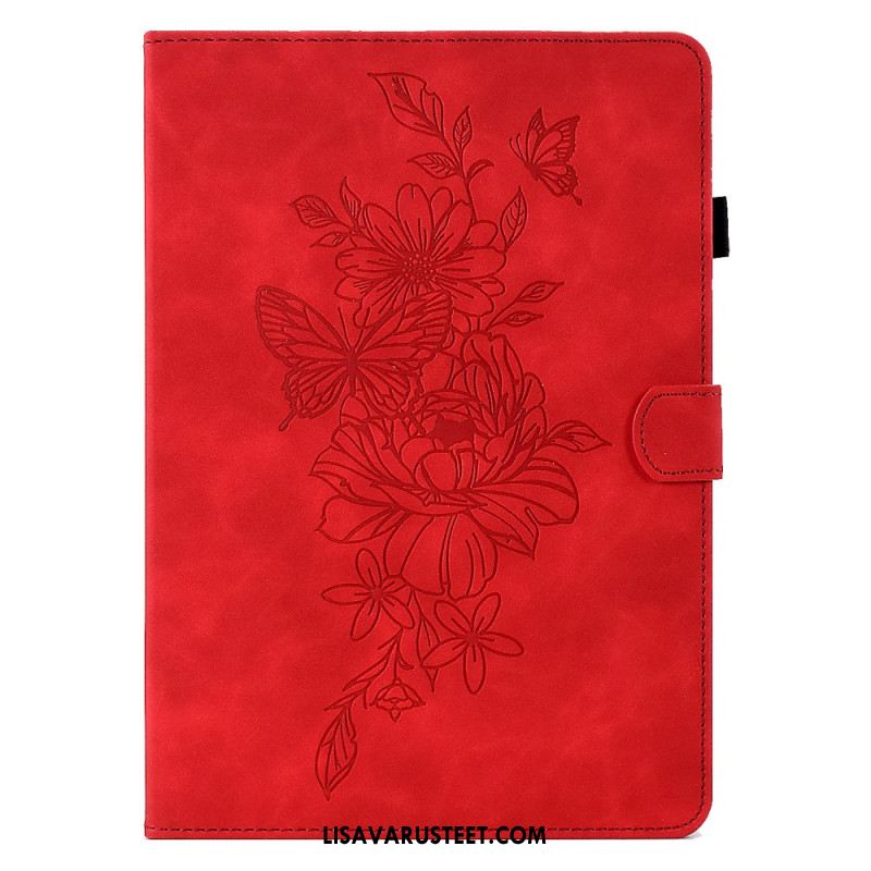 Kotelot Samsung Galaxy Tab S11 Mokkanahkainen Kukka- Ja Perhoskuvio