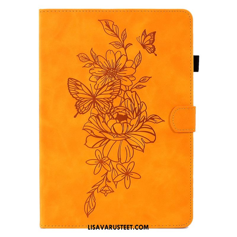 Kotelot Samsung Galaxy Tab S11 Mokkanahkainen Kukka- Ja Perhoskuvio