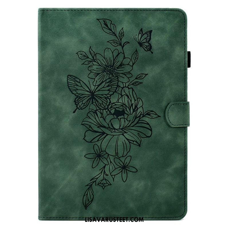 Kotelot Samsung Galaxy Tab S11 Mokkanahkainen Kukka- Ja Perhoskuvio