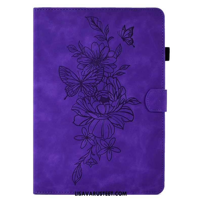 Kotelot Samsung Galaxy Tab S11 Mokkanahkainen Kukka- Ja Perhoskuvio