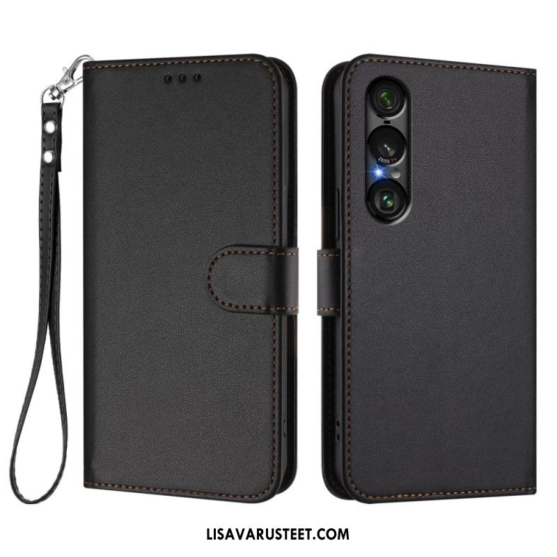 Kotelot Sony Xperia 1 Vii Nahkaefekti Ja Nauha Suojakuori