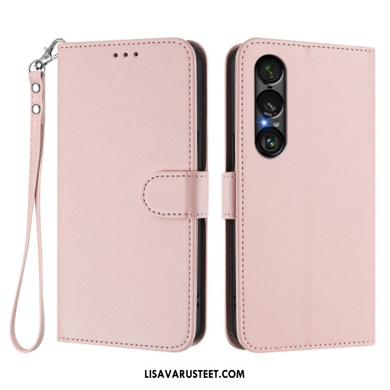 Kotelot Sony Xperia 1 Vii Nahkaefekti Ja Nauha Suojakuori