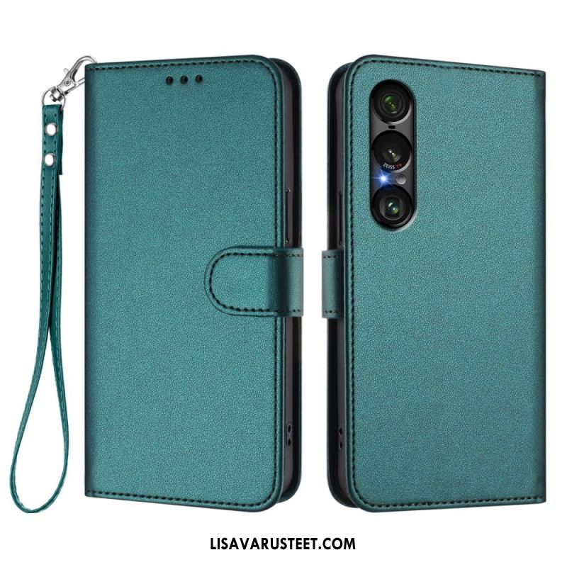 Kotelot Sony Xperia 1 Vii Nahkaefekti Ja Nauha Suojakuori