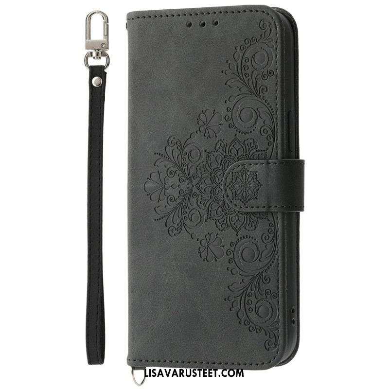 Kotelot Xiaomi 15 Pro Mokkanahkakuvio Kukkakuvio Jossa Hihna Ja Olkahihna Suojakuori