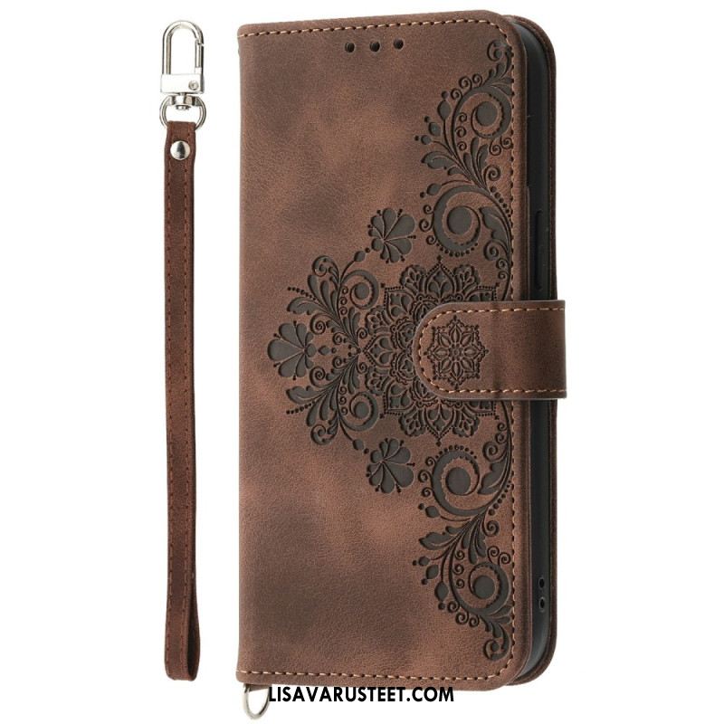 Kotelot Xiaomi 15 Pro Mokkanahkakuvio Kukkakuvio Jossa Hihna Ja Olkahihna Suojakuori