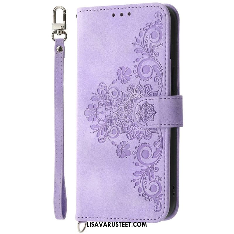 Kotelot Xiaomi 15 Pro Mokkanahkakuvio Kukkakuvio Jossa Hihna Ja Olkahihna Suojakuori