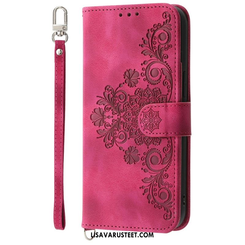 Kotelot Xiaomi 15 Pro Mokkanahkakuvio Kukkakuvio Jossa Hihna Ja Olkahihna Suojakuori