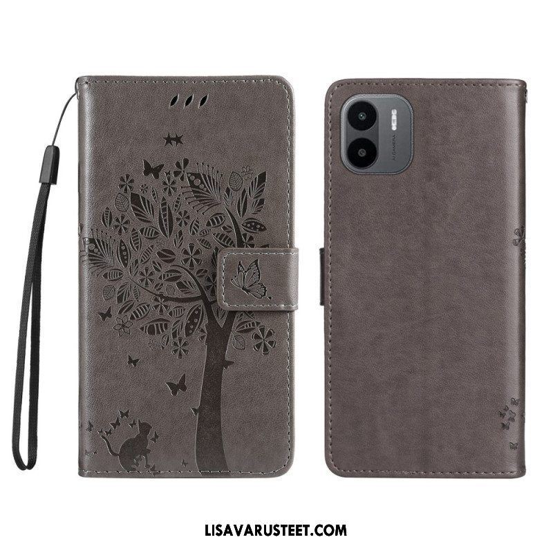 Kotelot Xiaomi Redmi A1 Suojaketju Kuori Tree Ja Strappy Cat