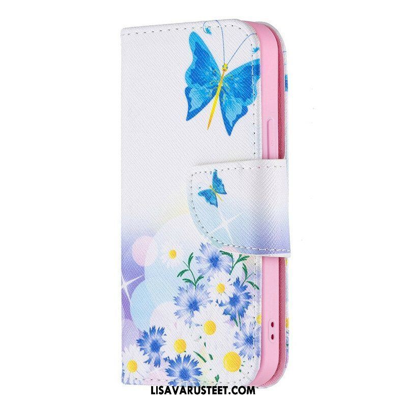 Kotelot iPhone 13 Mini Maalattuja Perhosia Ja Kukkia