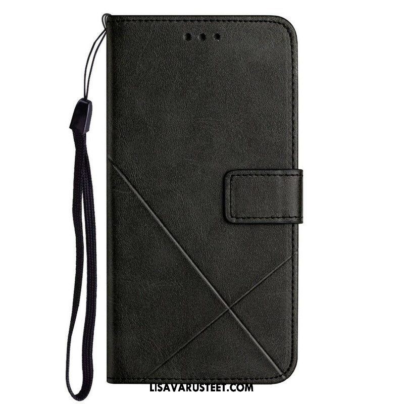 Kotelot iPhone 13 Pro Suojaketju Kuori Strappy Geometric Leather Style