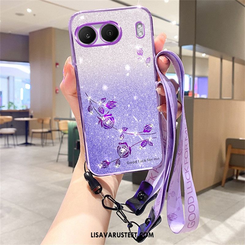 Kuori Oneplus Nord 4 Strasseilla Ja Paljeteilla Koristeltu Nauha