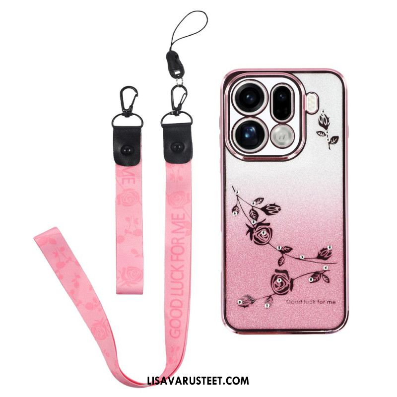 Kuori Oppo Find X9 Pro 5g Hihnoilla Koristeltuja Kukkia Ja Strasseja Suojakuori