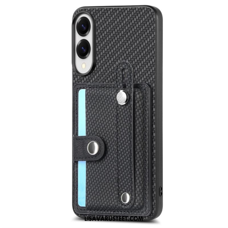 Kuori Samsung Galaxy S25 5g Edge Hiilikuitu Korttikotelolla Ja Hihnalla Varustettu Jalusta Suojakuori