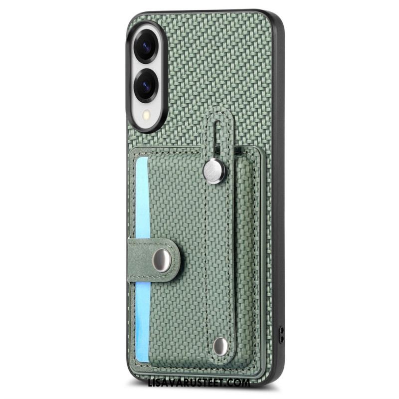 Kuori Samsung Galaxy S25 5g Edge Hiilikuitu Korttikotelolla Ja Hihnalla Varustettu Jalusta Suojakuori