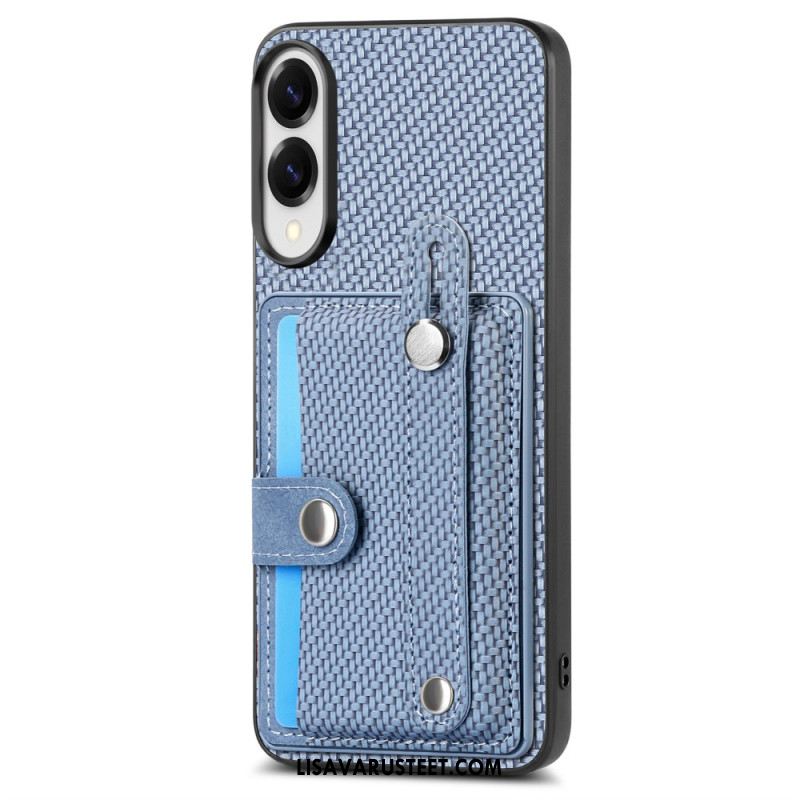 Kuori Samsung Galaxy S25 5g Edge Hiilikuitu Korttikotelolla Ja Hihnalla Varustettu Jalusta Suojakuori