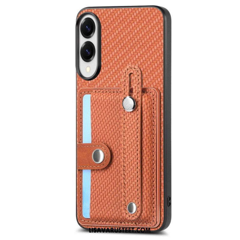 Kuori Samsung Galaxy S25 5g Edge Hiilikuitu Korttikotelolla Ja Hihnalla Varustettu Jalusta Suojakuori