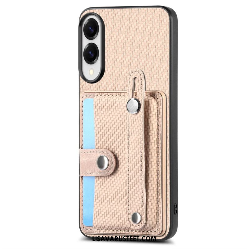 Kuori Samsung Galaxy S25 5g Edge Hiilikuitu Korttikotelolla Ja Hihnalla Varustettu Jalusta Suojakuori