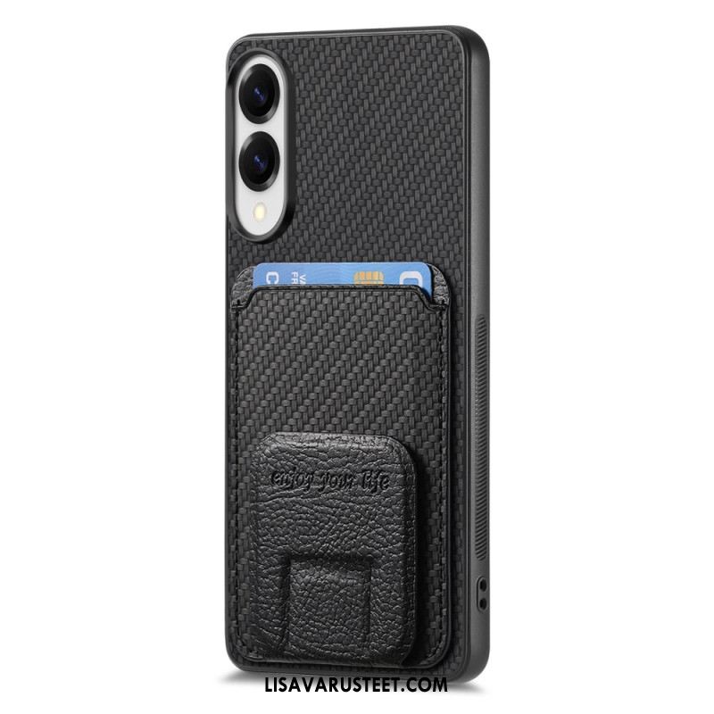 Kuori Samsung Galaxy S25 5g Edge Hiilikuitutekstuurilla Varustettu Korttikotelo Ja Integroitu Jalusta