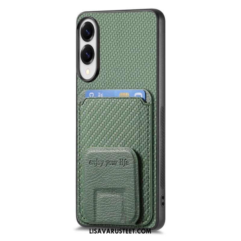 Kuori Samsung Galaxy S25 5g Edge Hiilikuitutekstuurilla Varustettu Korttikotelo Ja Integroitu Jalusta