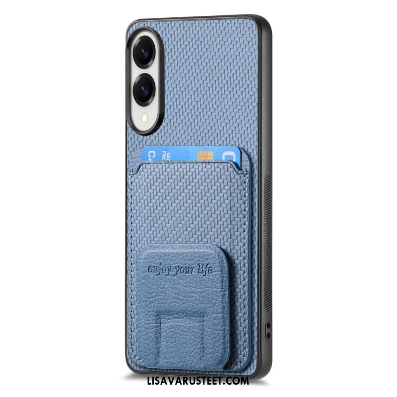 Kuori Samsung Galaxy S25 5g Edge Hiilikuitutekstuurilla Varustettu Korttikotelo Ja Integroitu Jalusta