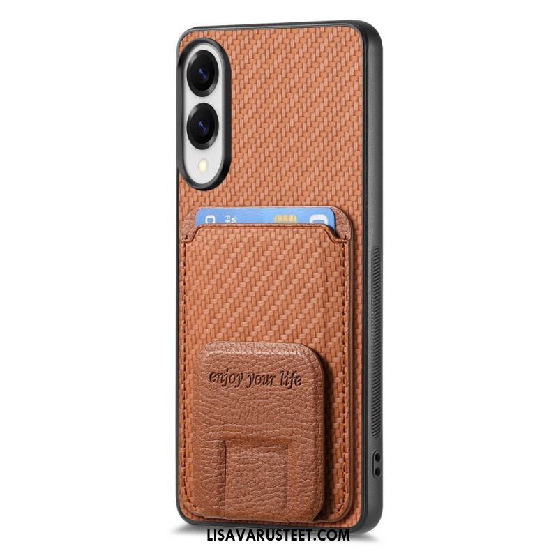 Kuori Samsung Galaxy S25 5g Edge Hiilikuitutekstuurilla Varustettu Korttikotelo Ja Integroitu Jalusta