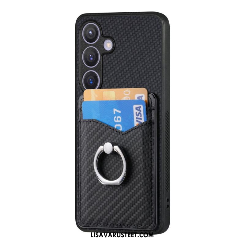 Kuori Samsung Galaxy S25 5g Hiilikuituinen Korttikotelo Ja Rengasteline