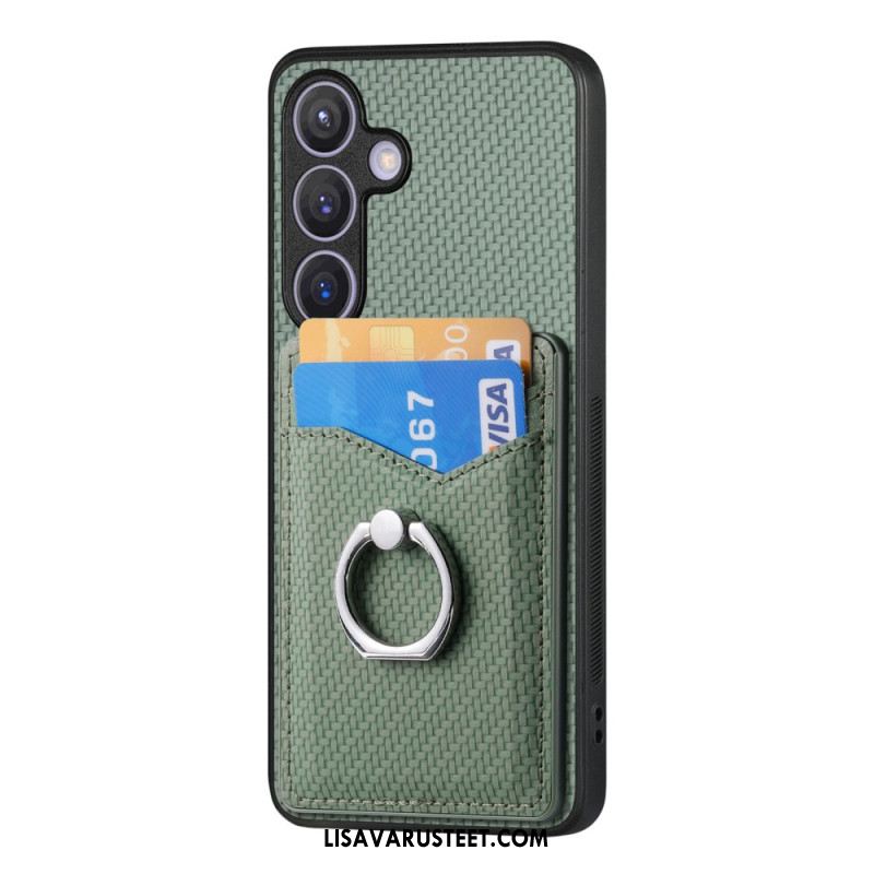 Kuori Samsung Galaxy S25 5g Hiilikuituinen Korttikotelo Ja Rengasteline