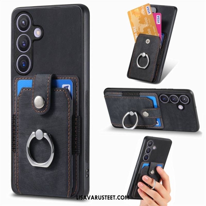 Kuori Samsung Galaxy S25 5g Nahkajäljitelmäkorttikotelo Ja Sormus