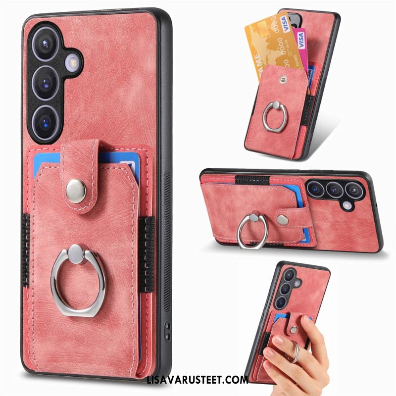 Kuori Samsung Galaxy S25 5g Nahkajäljitelmäkorttikotelo Ja Sormus