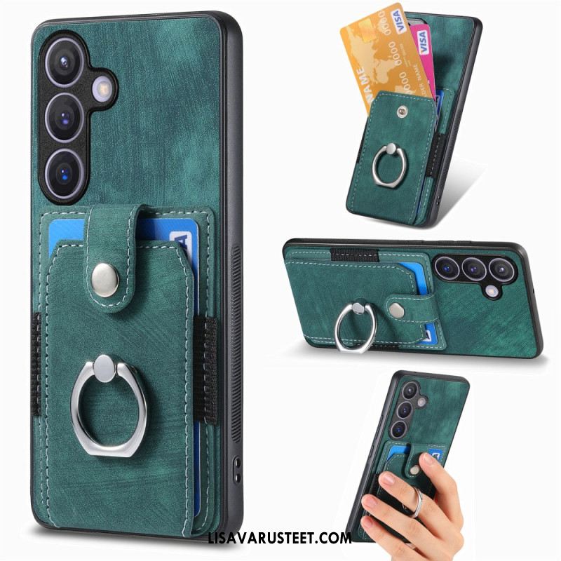 Kuori Samsung Galaxy S25 5g Nahkajäljitelmäkorttikotelo Ja Sormus