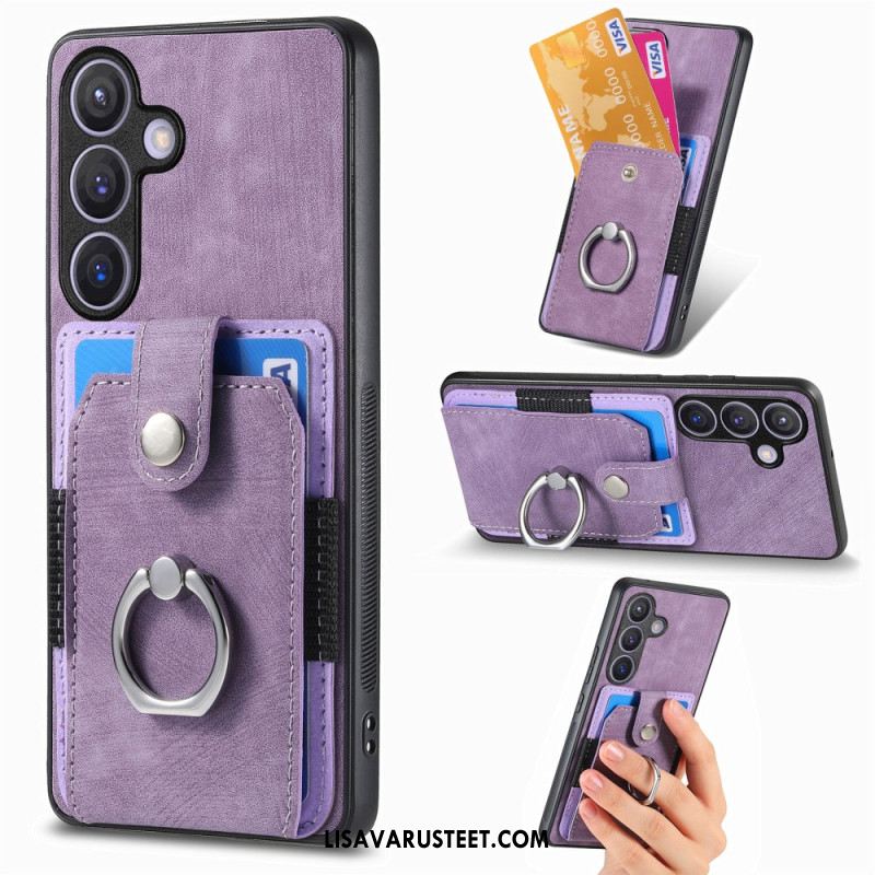 Kuori Samsung Galaxy S25 5g Nahkajäljitelmäkorttikotelo Ja Sormus