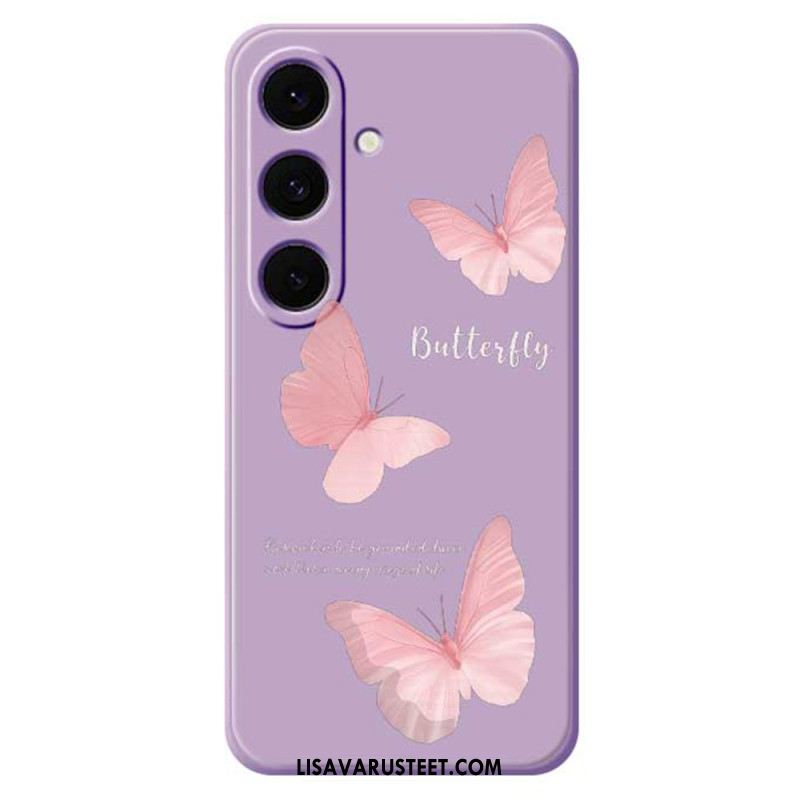 Kuori Samsung Galaxy S25 Fe Vaaleanpunainen Perhos-silikoni Suojakuori