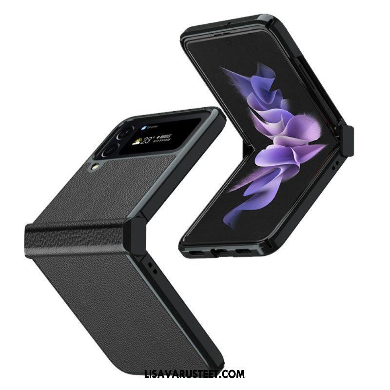 Kuori Samsung Galaxy Z Flip 4 Kotelot Flip Litchi Nahkaiset Metallireunat