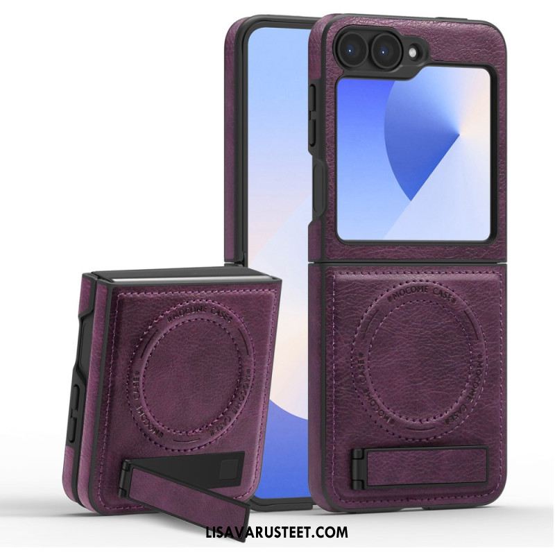 Kuori Samsung Galaxy Z Flip 7 Fe Magsafe-yhteensopiva Nahkaefekti Jalusta