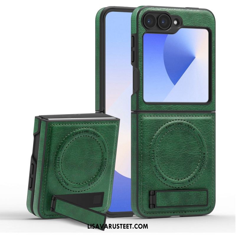 Kuori Samsung Galaxy Z Flip 7 Fe Magsafe-yhteensopiva Nahkaefekti Jalusta