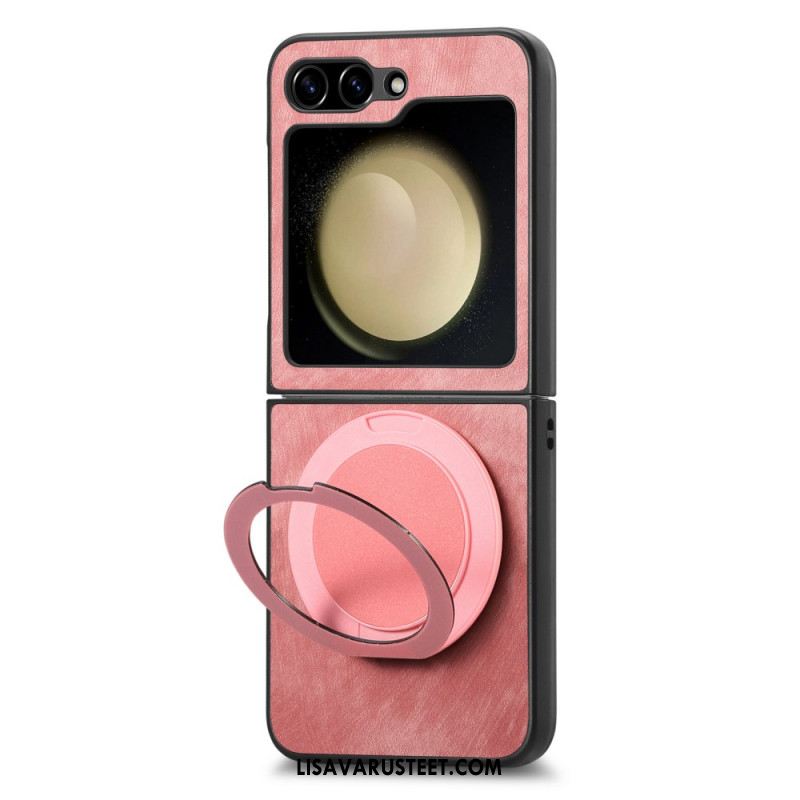 Kuori Samsung Galaxy Z Flip 7 Fe Mokkanahkaefekti Pyörivällä Jalustalla