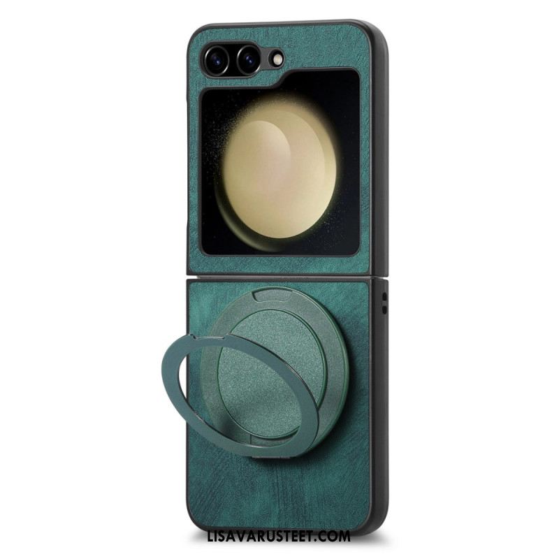 Kuori Samsung Galaxy Z Flip 7 Fe Mokkanahkaefekti Pyörivällä Jalustalla