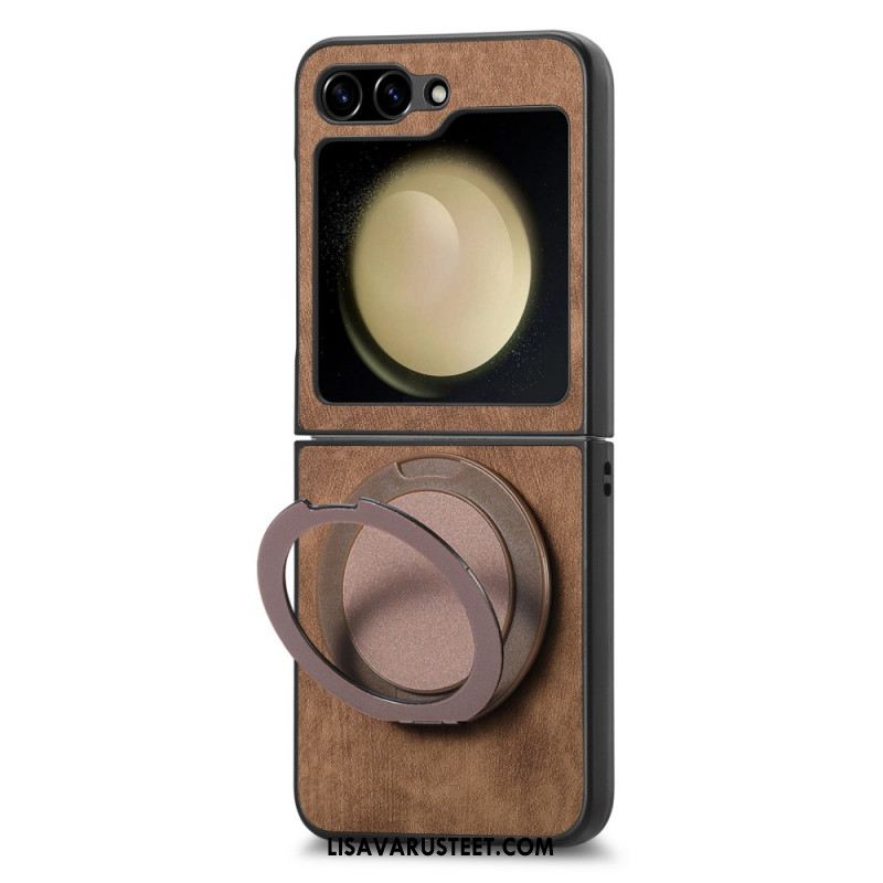 Kuori Samsung Galaxy Z Flip 7 Fe Mokkanahkaefekti Pyörivällä Jalustalla