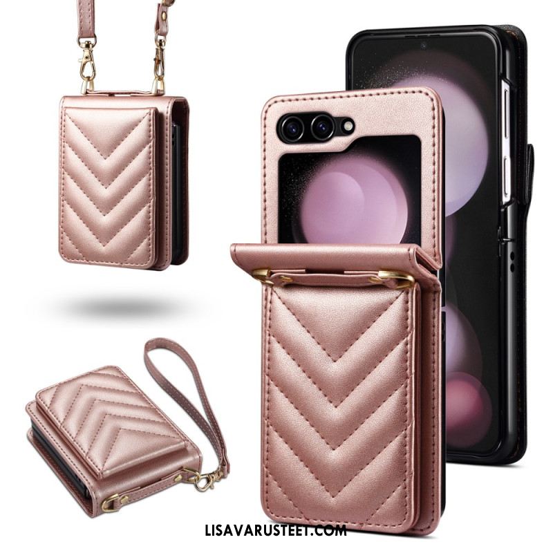 Kuori Samsung Galaxy Z Flip 7 Fe Tikattu Korttiteline Ja Olkahihna Suojakuori