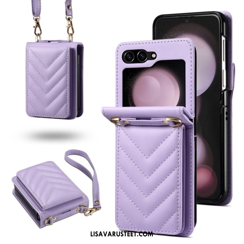 Kuori Samsung Galaxy Z Flip 7 Fe Tikattu Korttiteline Ja Olkahihna Suojakuori