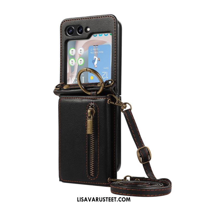 Kuori Samsung Galaxy Z Flip 7 Fe Vetoketjullinen Lompakko Ja Olkahihna Suojakuori