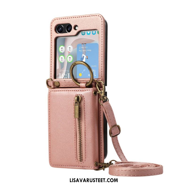 Kuori Samsung Galaxy Z Flip 7 Fe Vetoketjullinen Lompakko Ja Olkahihna Suojakuori