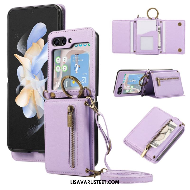 Kuori Samsung Galaxy Z Flip 7 Fe Vetoketjullinen Lompakko Ja Olkahihna Suojakuori