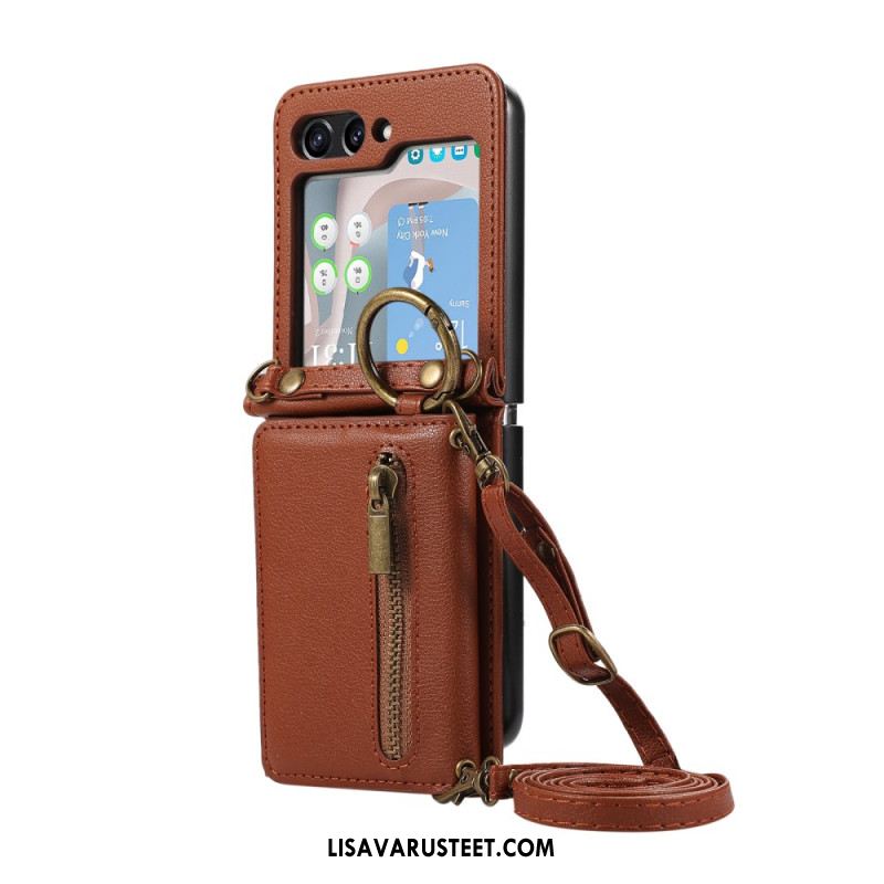 Kuori Samsung Galaxy Z Flip 7 Fe Vetoketjullinen Lompakko Ja Olkahihna Suojakuori