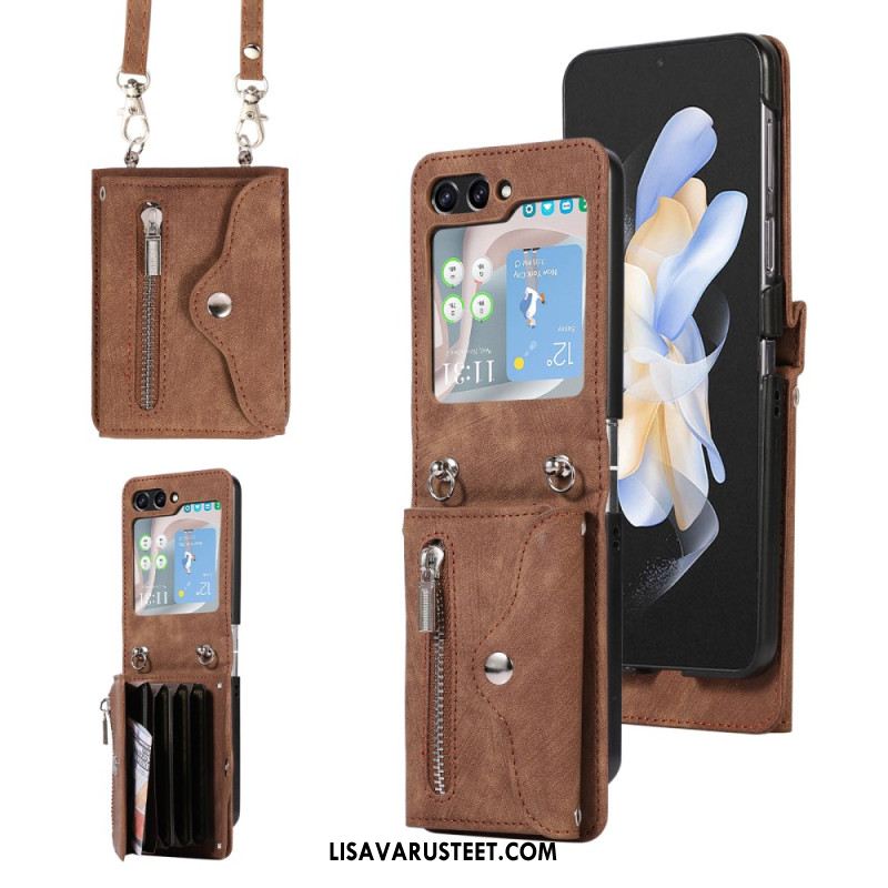 Kuori Samsung Galaxy Z Flip 7 Lompakko Nauhalla Ja Olkahihnalla