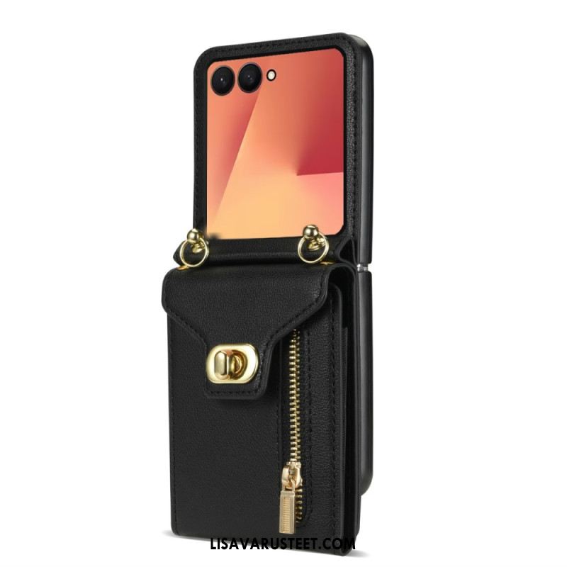 Kuori Samsung Galaxy Z Flip 7 Vetoketjullinen Lompakko Ja Olkahihna Suojakuori