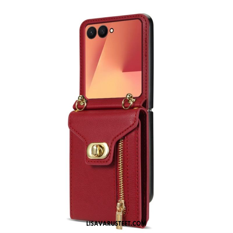 Kuori Samsung Galaxy Z Flip 7 Vetoketjullinen Lompakko Ja Olkahihna Suojakuori