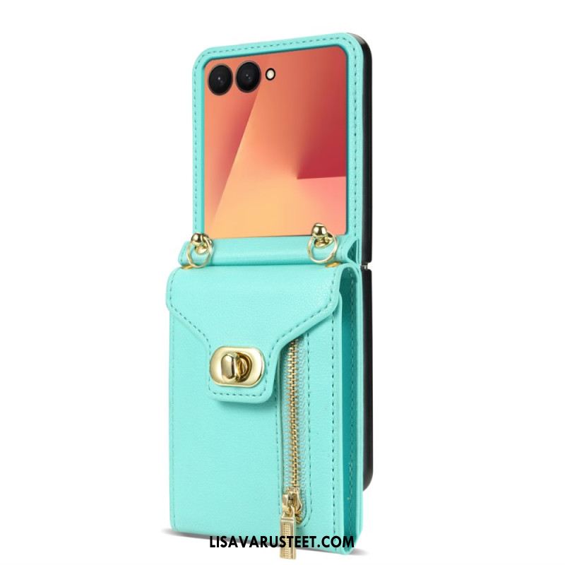 Kuori Samsung Galaxy Z Flip 7 Vetoketjullinen Lompakko Ja Olkahihna Suojakuori