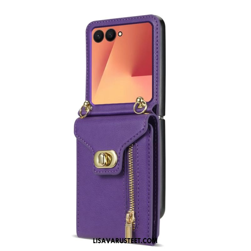 Kuori Samsung Galaxy Z Flip 7 Vetoketjullinen Lompakko Ja Olkahihna Suojakuori