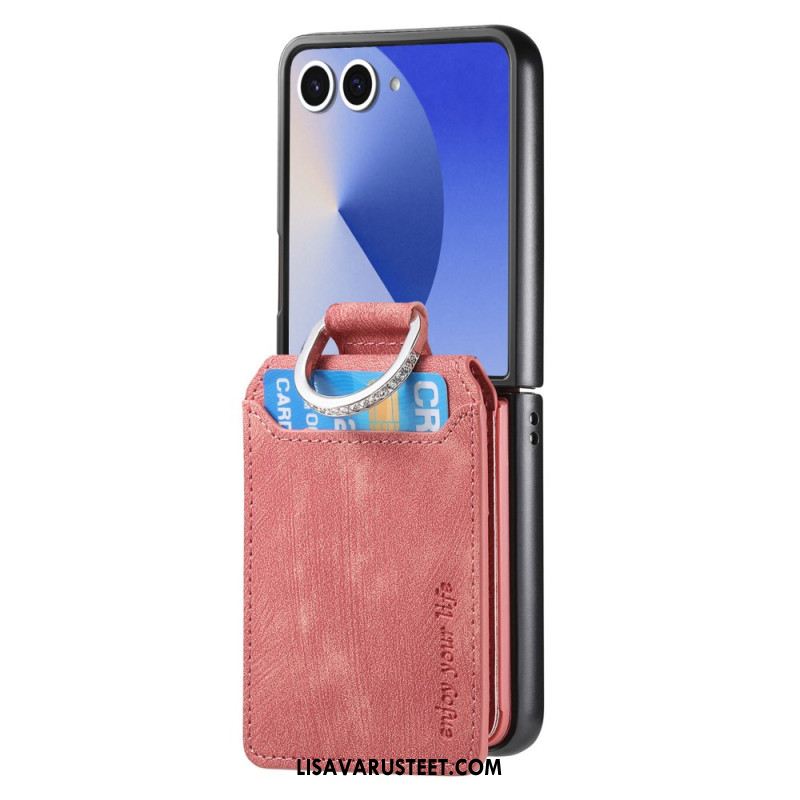 Kuori Samsung Galaxy Z Flip 7 Vintage-efektinen Korttikotelo Ja Pidike Suojakuori